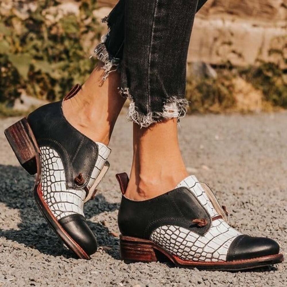 FREEBIRD x Steven Mabel Black White Leather Croc Oxford Mule Loafer Shoe size 10